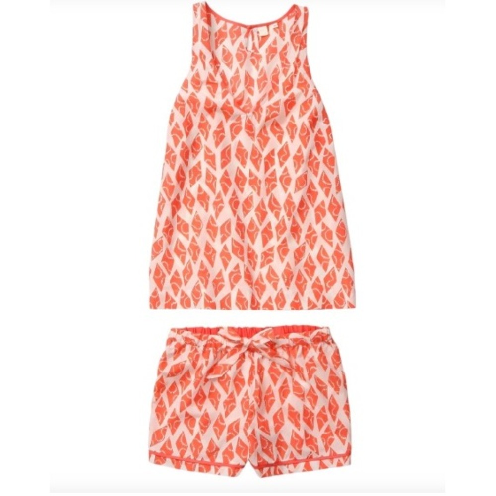 Anthropologie‎ Eloise Coral Geometric Silk Cotton Tank Top Blouse Only Small